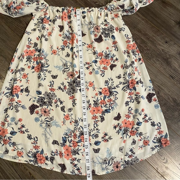 Audrey 3 + 1 dress off shoulder tunic style dress floral butterfly print lined - Picture 9 of 11